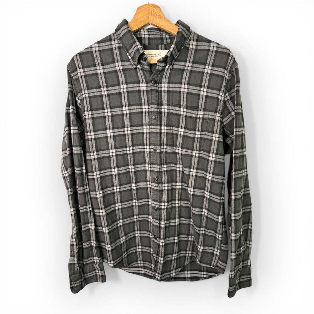 Abercrombie & Fitch Mens Medium Soft Flannel Plaid Button Down Shirt Cotton Gray